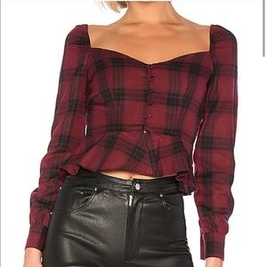 By The Way Marrie Flannel Puff Sleeve Top Size S